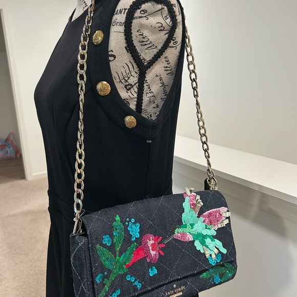 Rare hard to find Kate Spade Black Quilted Bag with Floral Sequins - Picture 2 of 16